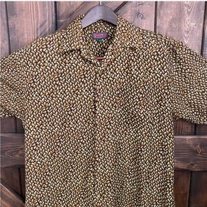 Gianfranco Ruffini Italy Brown Mint Green Geometric Print Button Shirt Size L